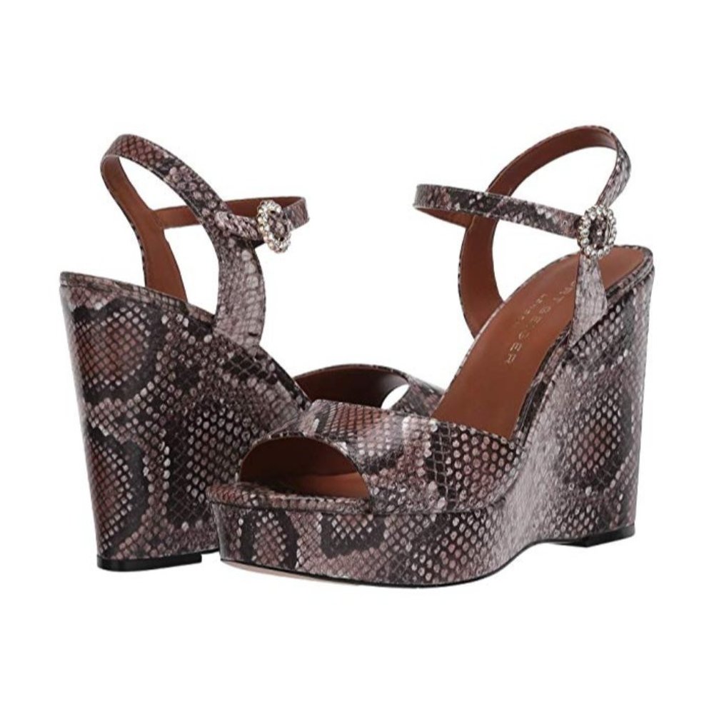 Kurt Geiger Womens Archer Leather Embellished Wedges Brown 6 Medium (B M)
